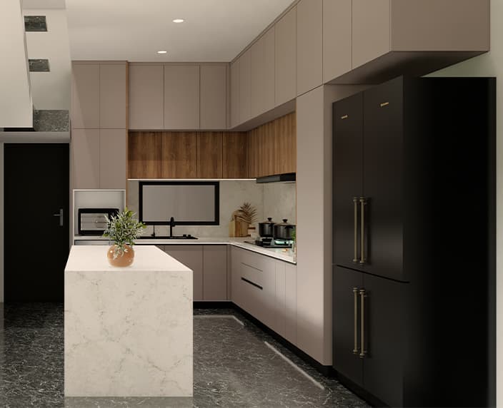 Sleek Monotone — Island-Shape Kitchen by Jumbo SS Kitchens